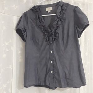 Ruffled short sleeve button down